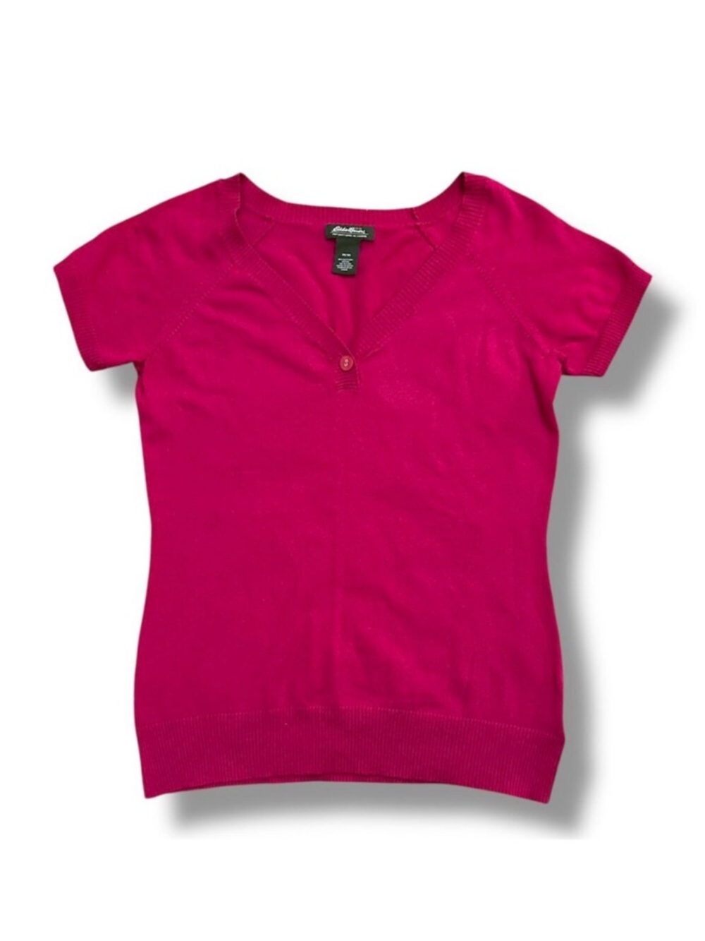 Y2K Eddie Bauer Magenta Pink Short Sleeve Knit Top Women's Size Medium Twee